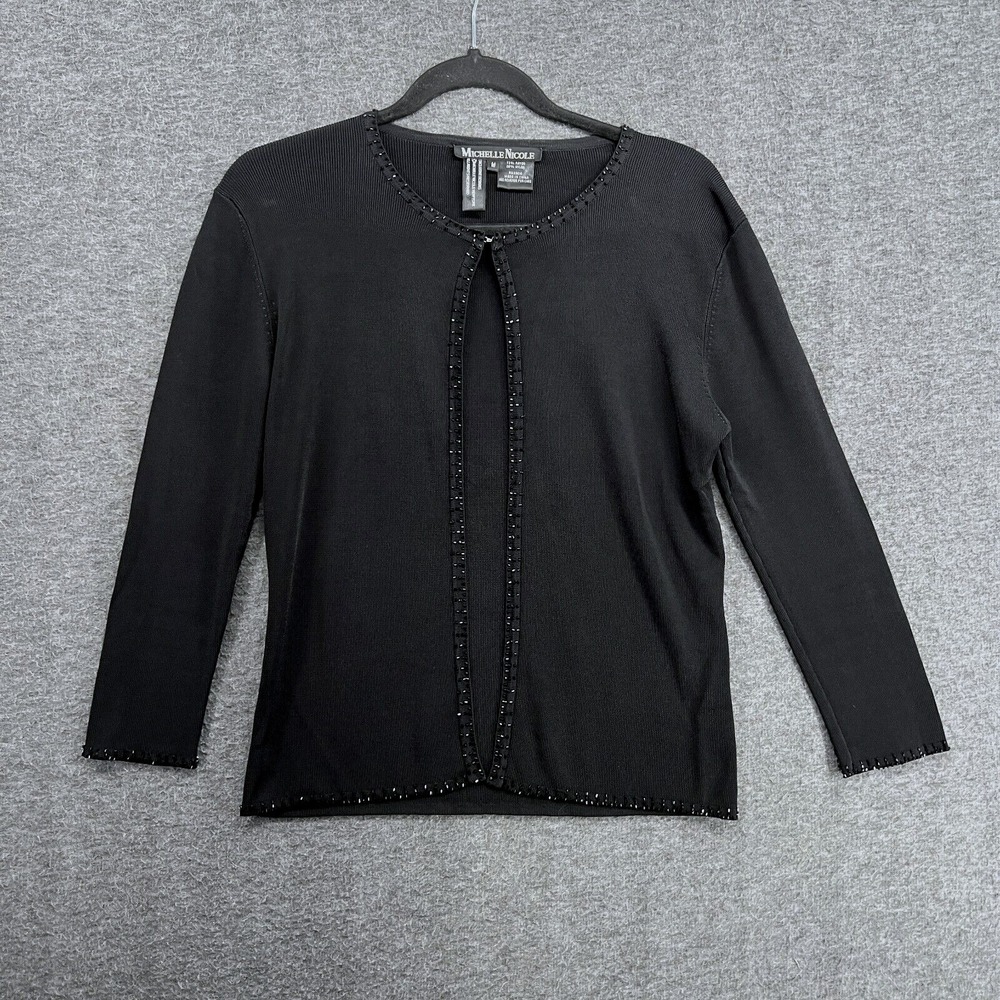 Michelle Nicole Cardigan Womens M Black Beaded Open Front Whimsigoth Fairy